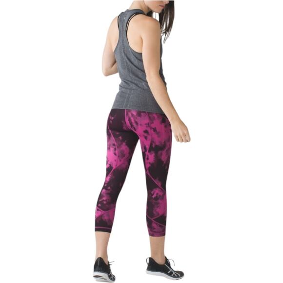 Lululemon Pace Rival Crop Full-On Luxtreme Blooming Pixie Black / Raspberry Sz 4 - Picture 2 of 9